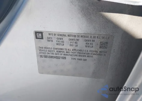 2017 Chevrolet Cruze Lt Auto from USA, damaged, VIN 3G1BE5SM3HS521928